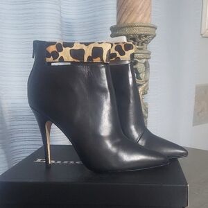 Dune London Black Ankle Boots with Animal Print Accent Size 9/40